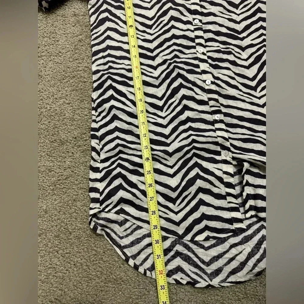 TAHARI Zebra Print Button Up Tunic Top Linen Blen… - image 7